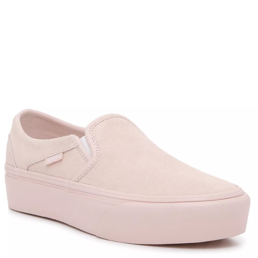 •VANS•NWT SOFT PINK SUEDE CLASSIC SLIP-ON ASHER PLATFORM SNEAKERS SIZE 7.5